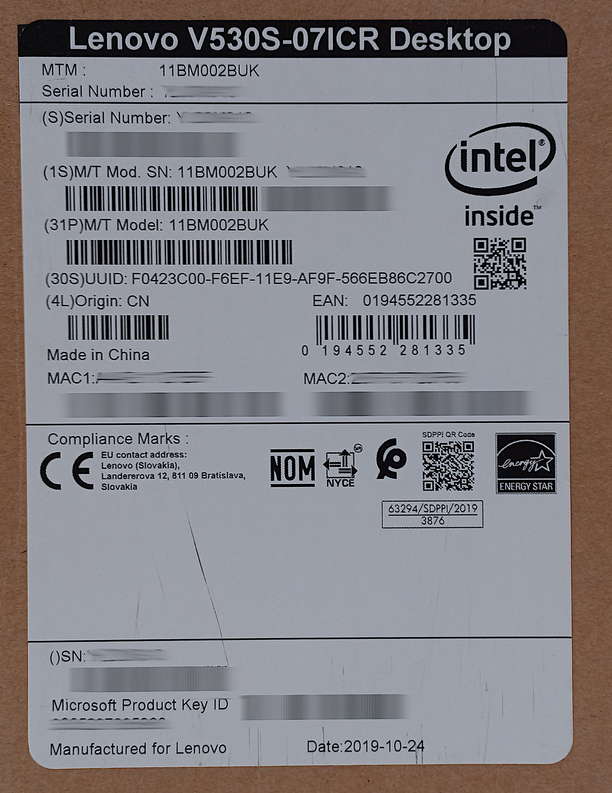 Lenovo V530s PC V530S-07ICR i5 9th Gen, 8GB RAM, 256GB SSD, Win 10 Pro, *BNIB*