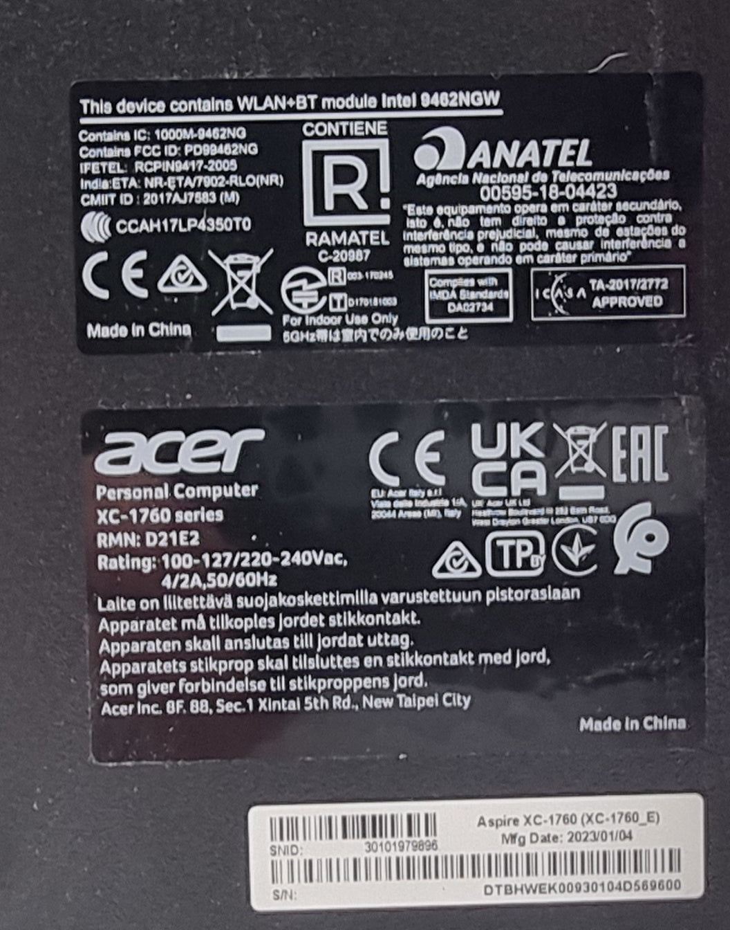Acer Aspire XC-1760, Core i5 12th Gen, 16GB RAM, 256GB NVMe, 2TB HDD