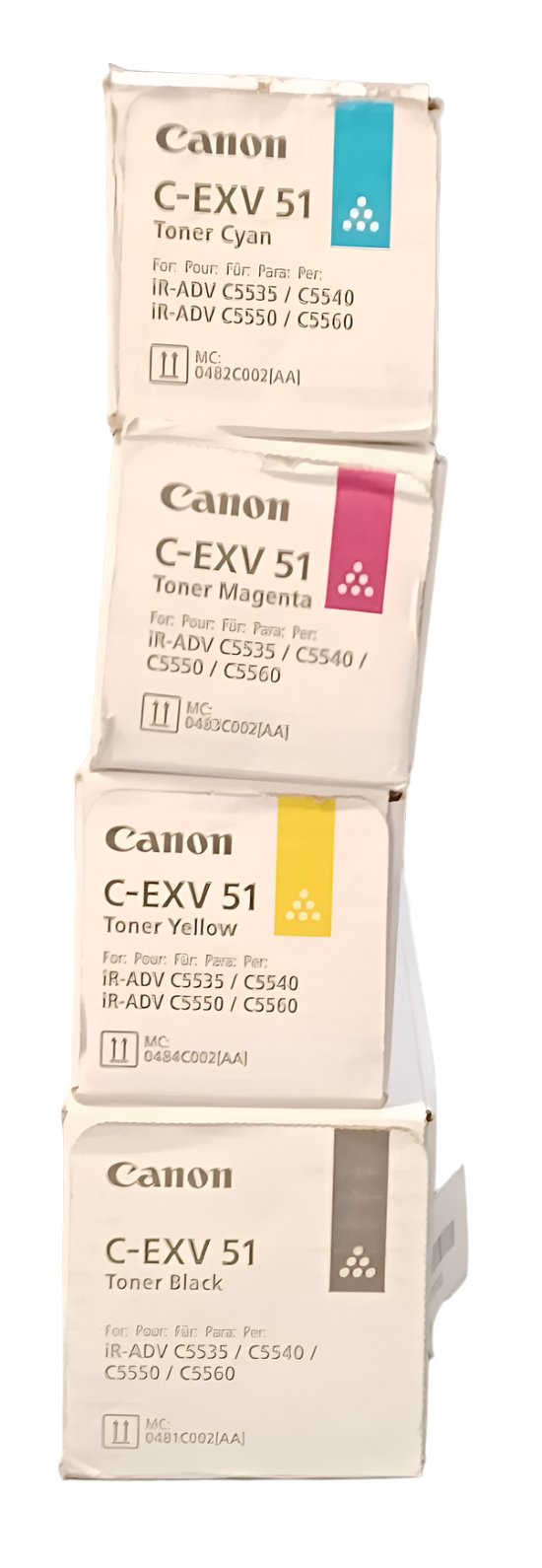 Kit de toners authentiques scellés Canon C-EXV 51 CMYK pour imageRUNNER ADVANCE