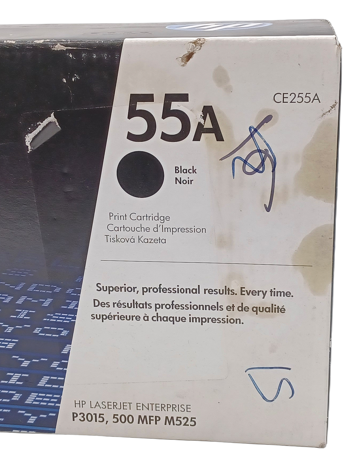 Cartouche de toner noir authentique HP CE255A 55A, livrée dans l'emballage de départ