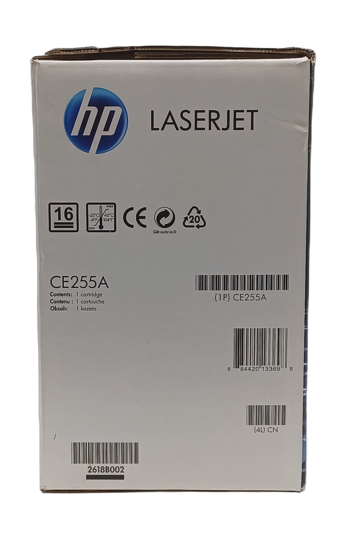 Cartouche de toner noir authentique HP CE255A 55A, livrée dans l'emballage de départ