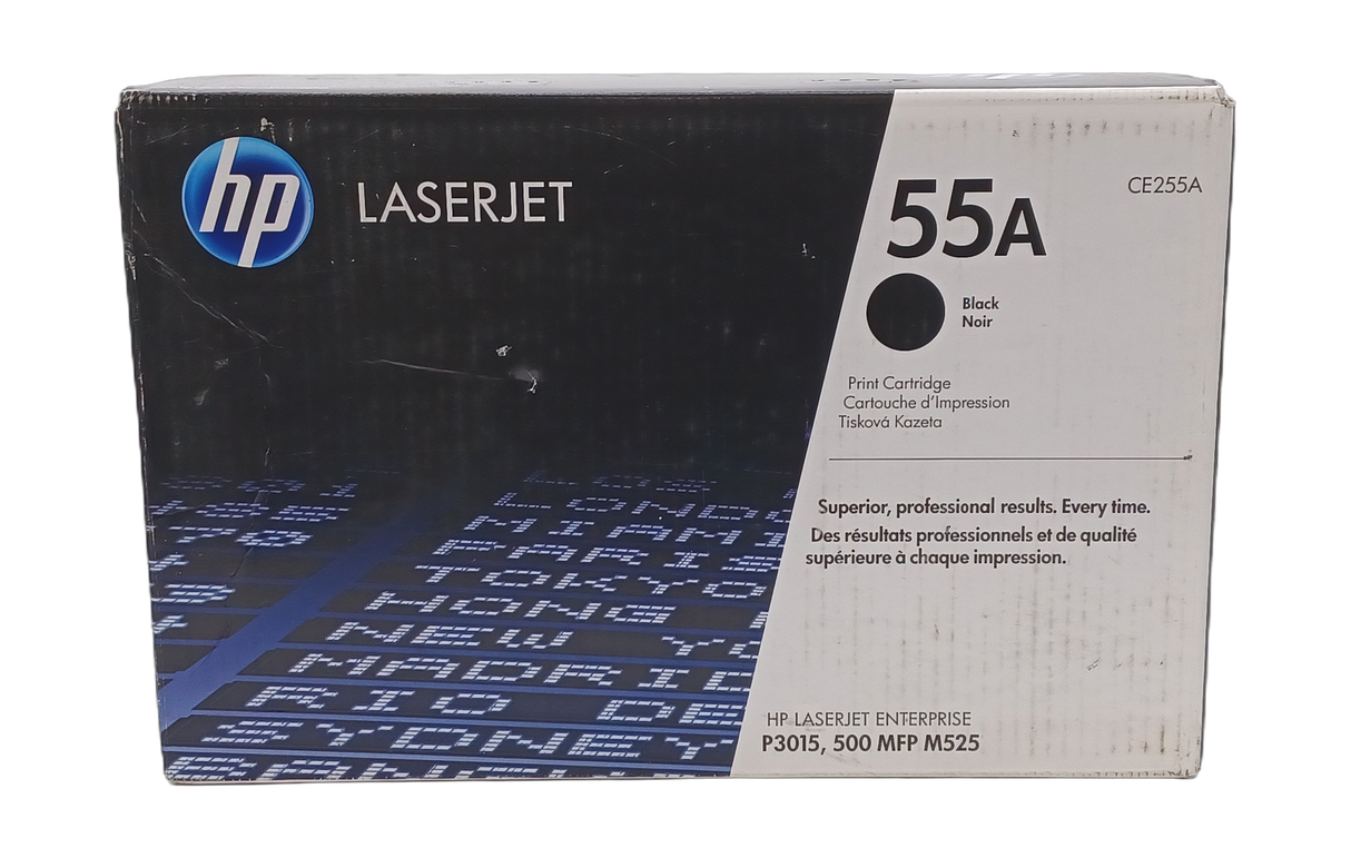 Cartouche de toner noir authentique HP CE255A 55A, livrée dans l'emballage de départ