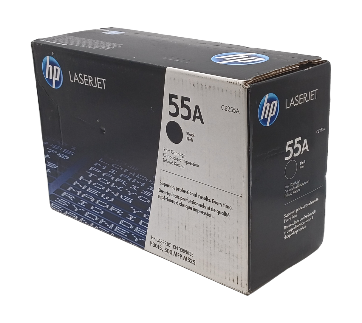 Cartouche de toner noir authentique HP CE255A 55A, livrée dans l'emballage de départ