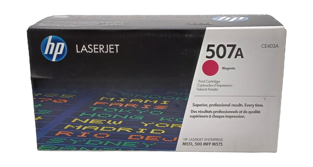 Cartouche de toner laser magenta HP authentique CE403A 507A, livrée dans l'emballage d'origine