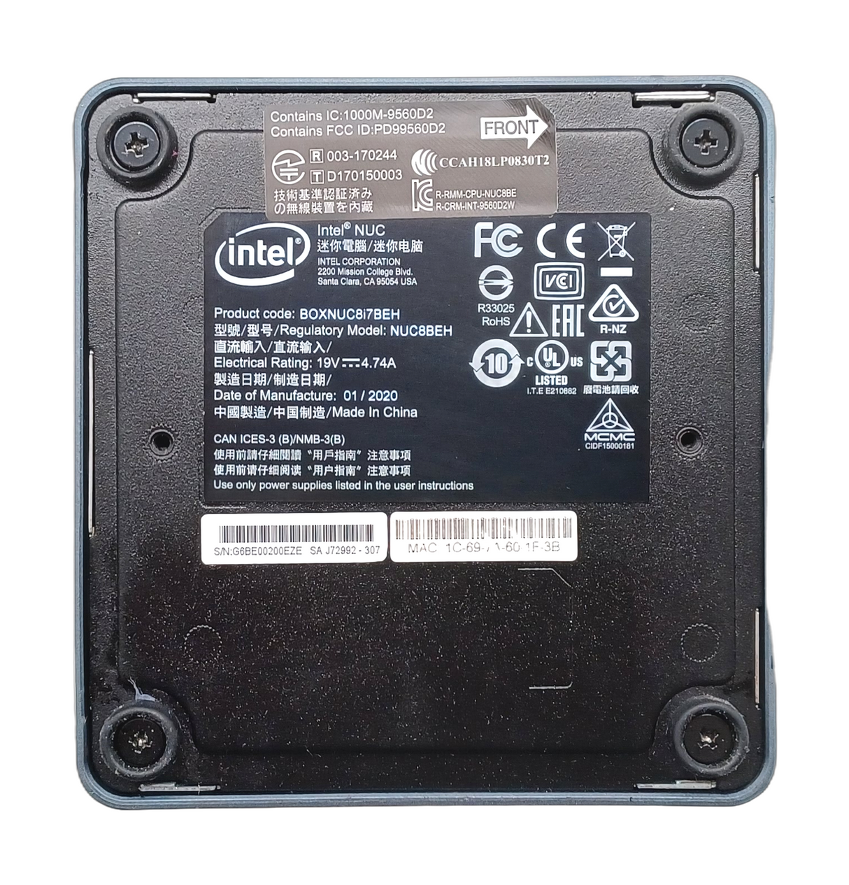 Intel NUC8i7BEH PC: 8th Gen i7 CPU, 8GB RAM, 256GB SSD