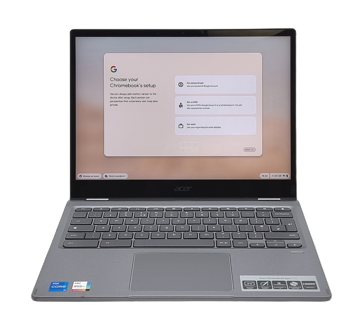 Ordinateur portable convertible Acer Chromebook Spin 713, écran 13" Core i5 11e génération, 8 Go de RAM, SSD 256 Go