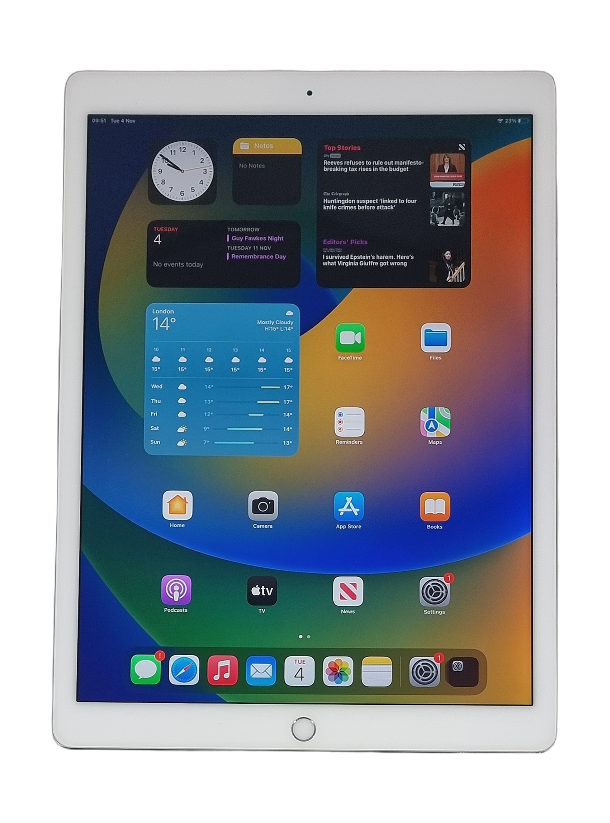 Tablette Apple iPad Pro, 128 Go, Wifi + Cellulaire-Vodafone, Argent, A1652