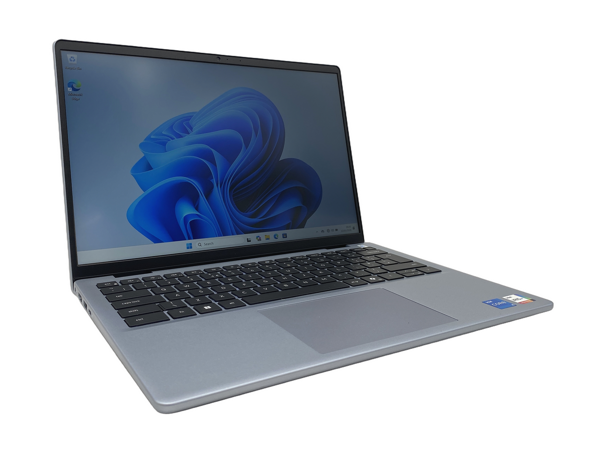 Laptop with a blue abstract design on the screen on a white background