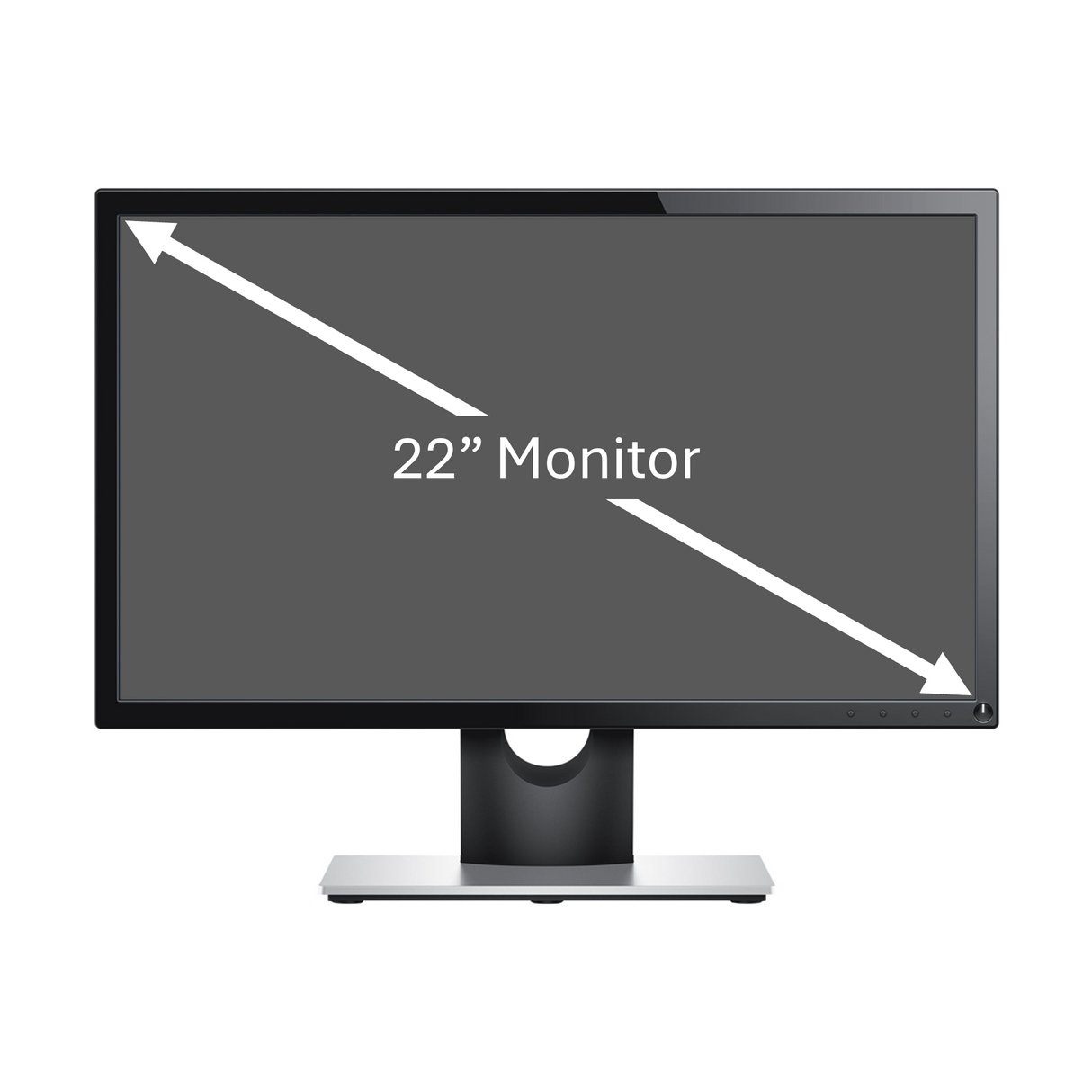 A 22 inch monitor with a display showing the screen's diagonal measurement.