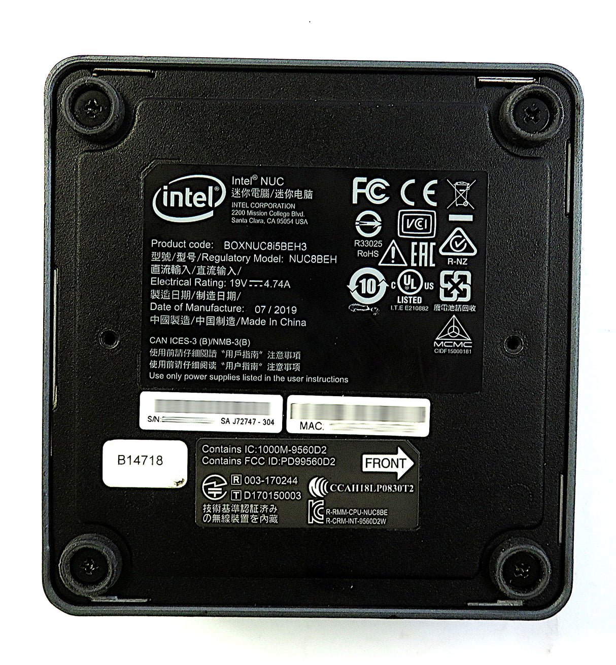 PC Intel NUC8i5BEH : Processeur i5 de 8e génération, 8 Go de RAM, SSD de 256 Go