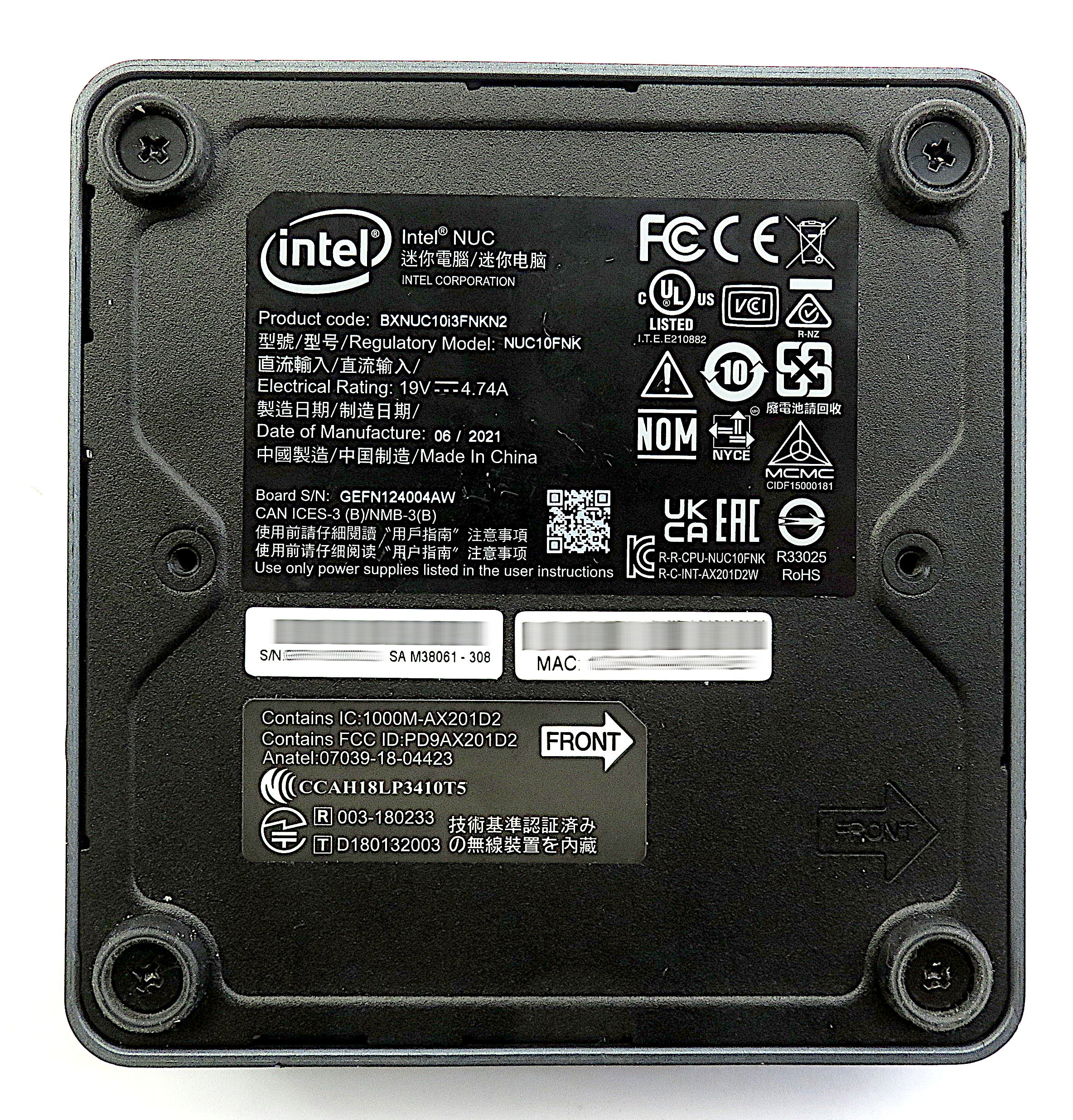 Intel NUC10i3FNKN PC, i3-10110U CPU, 16GB RAM, 256GB SSD