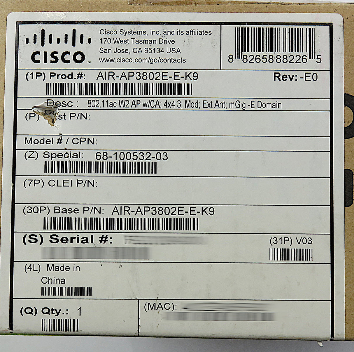Point d'accès sans fil Cisco Aironet 3802E AIR-AP3802E-E-K9