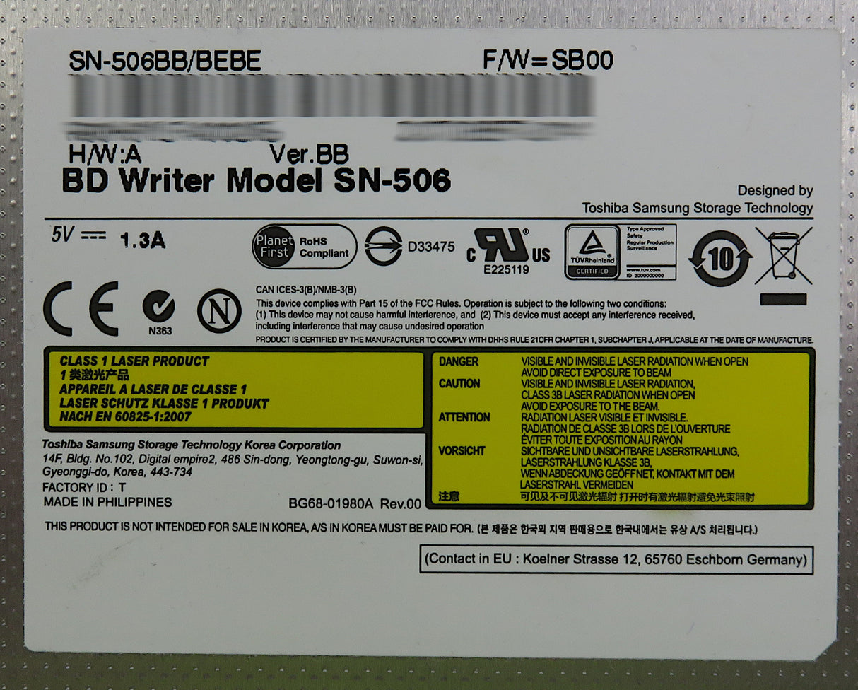 Graveur Bluray Toshiba Samsung SN-506 Lecteur optique SATA mince SN-506BB/BEBE