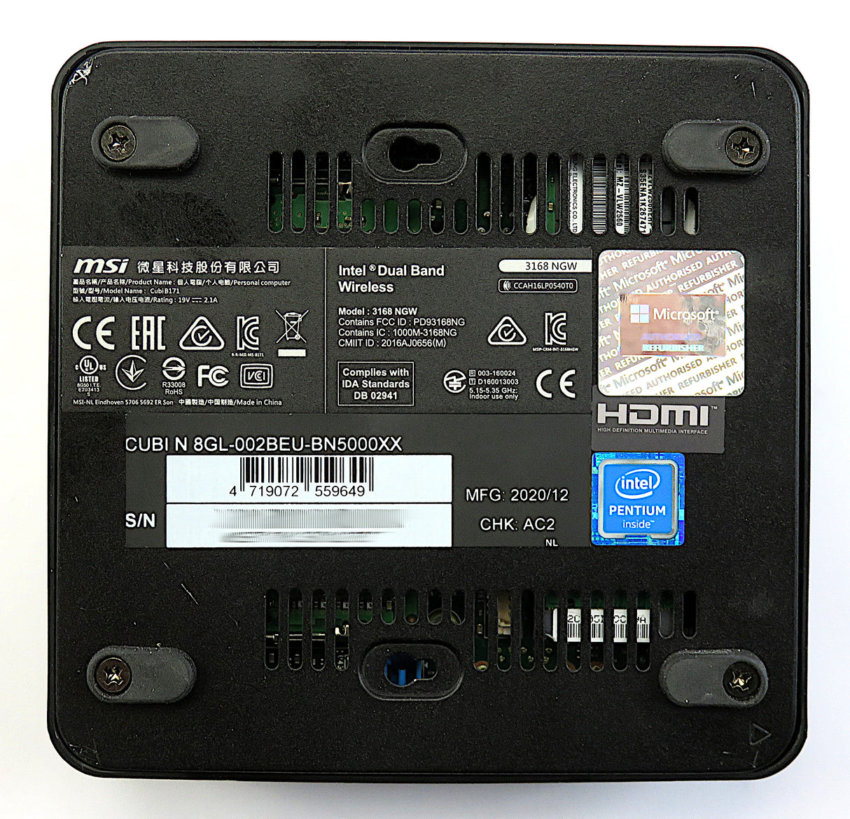 Mini PC MSI Cubi N 8GL-002BEU : Processeur N5000, 8 Go de RAM, SSD de 256 Go, Windows 11 Famille, Neuf en boîte