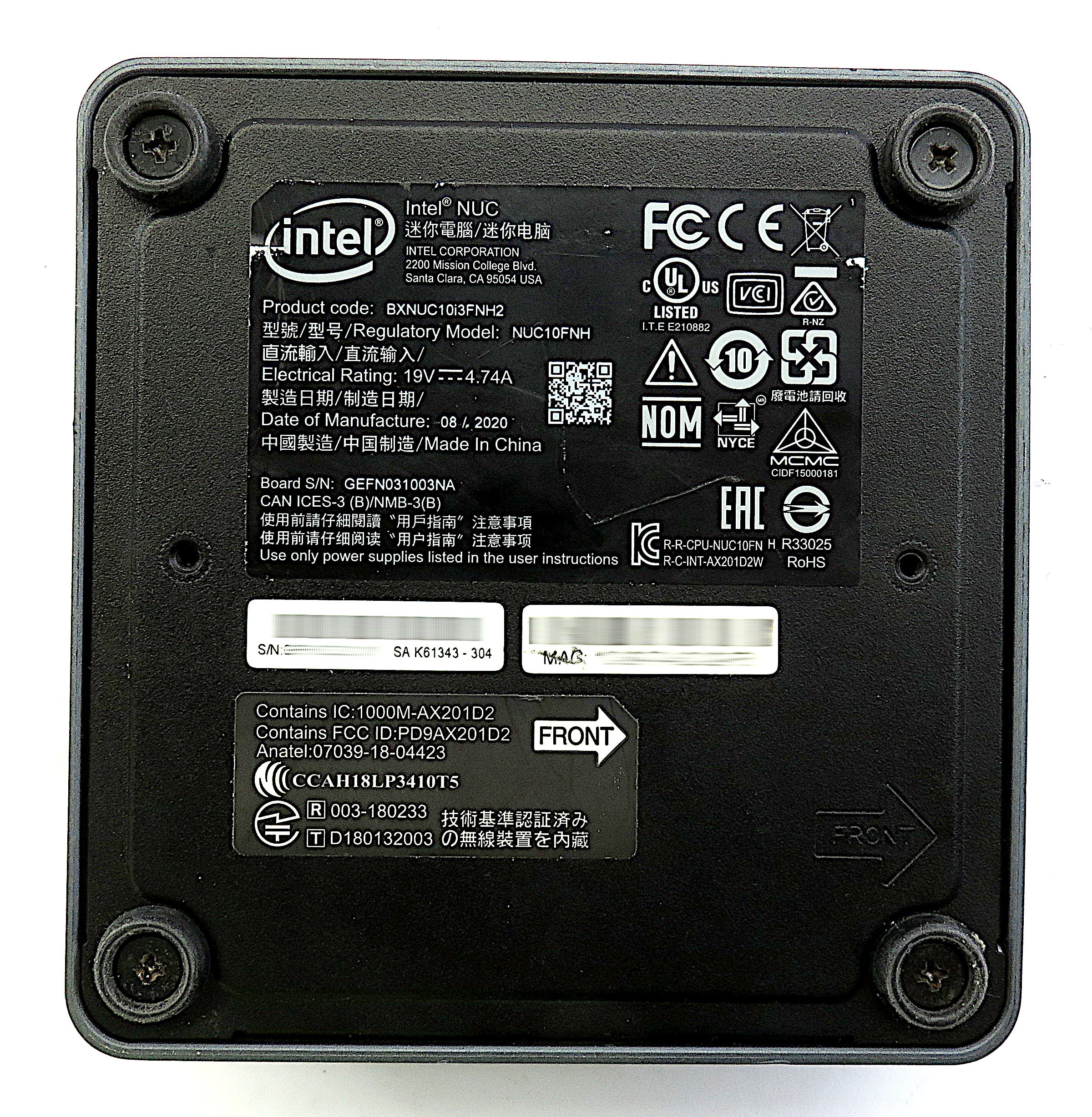 Intel NUC10i3FNH PC, i3-10110U CPU, 16GB RAM, 256GB NVMe, 512GB SSD