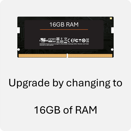 A 16GB RAM module for laptops and desktops, with text highlighting the upgrade feature.
