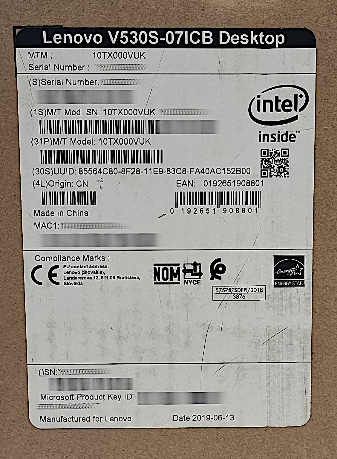 Lenovo V530s PC V530S-07ICB i5 8th Gen, 8GB RAM, 1TB HDD, Win 10 Pro, *BNIB*