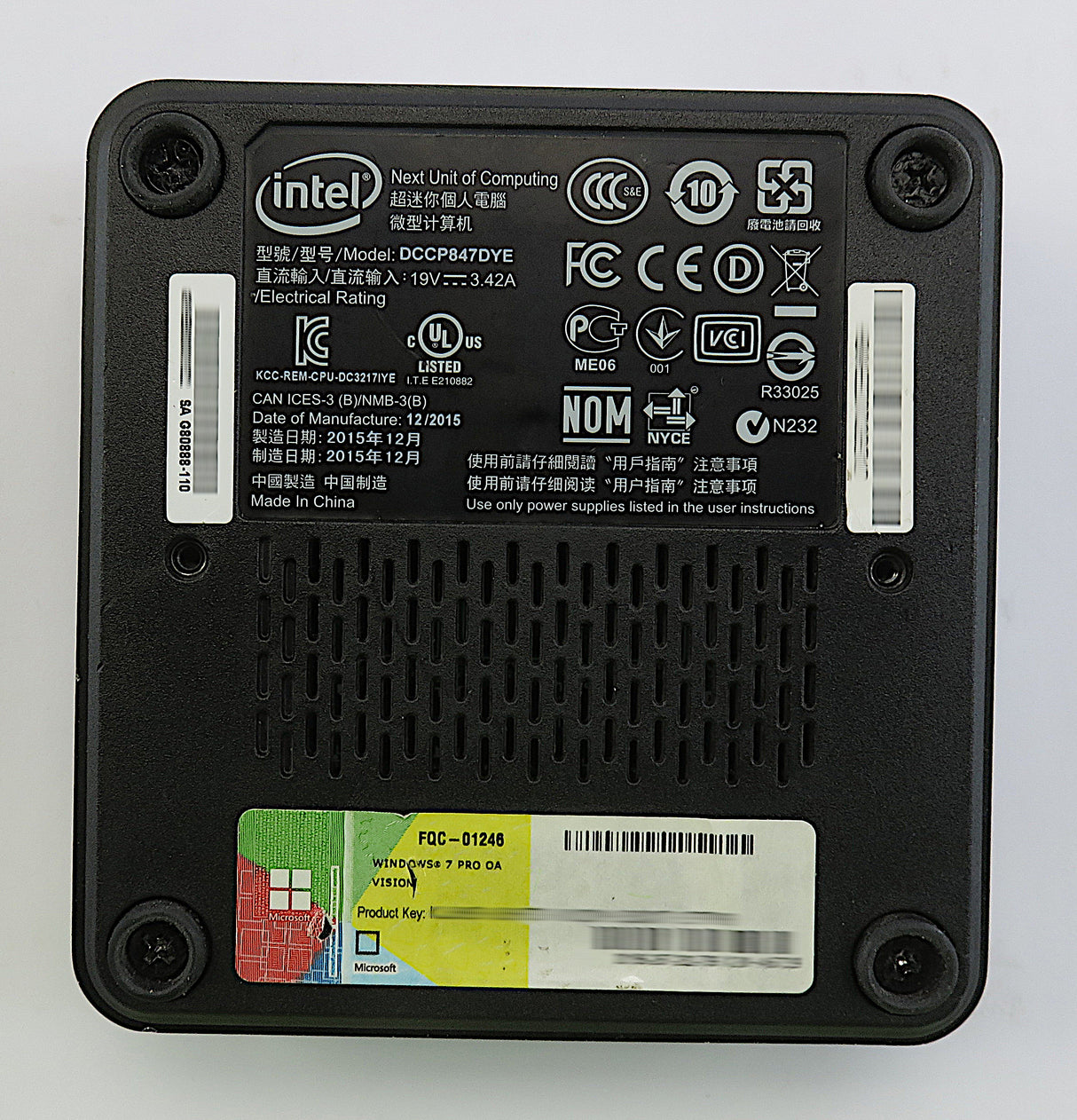 Intel NUC PC DCPP847DYE, Celeron 847E 8 Go RAM 250 Go SSD Wi-Fi+BT Home