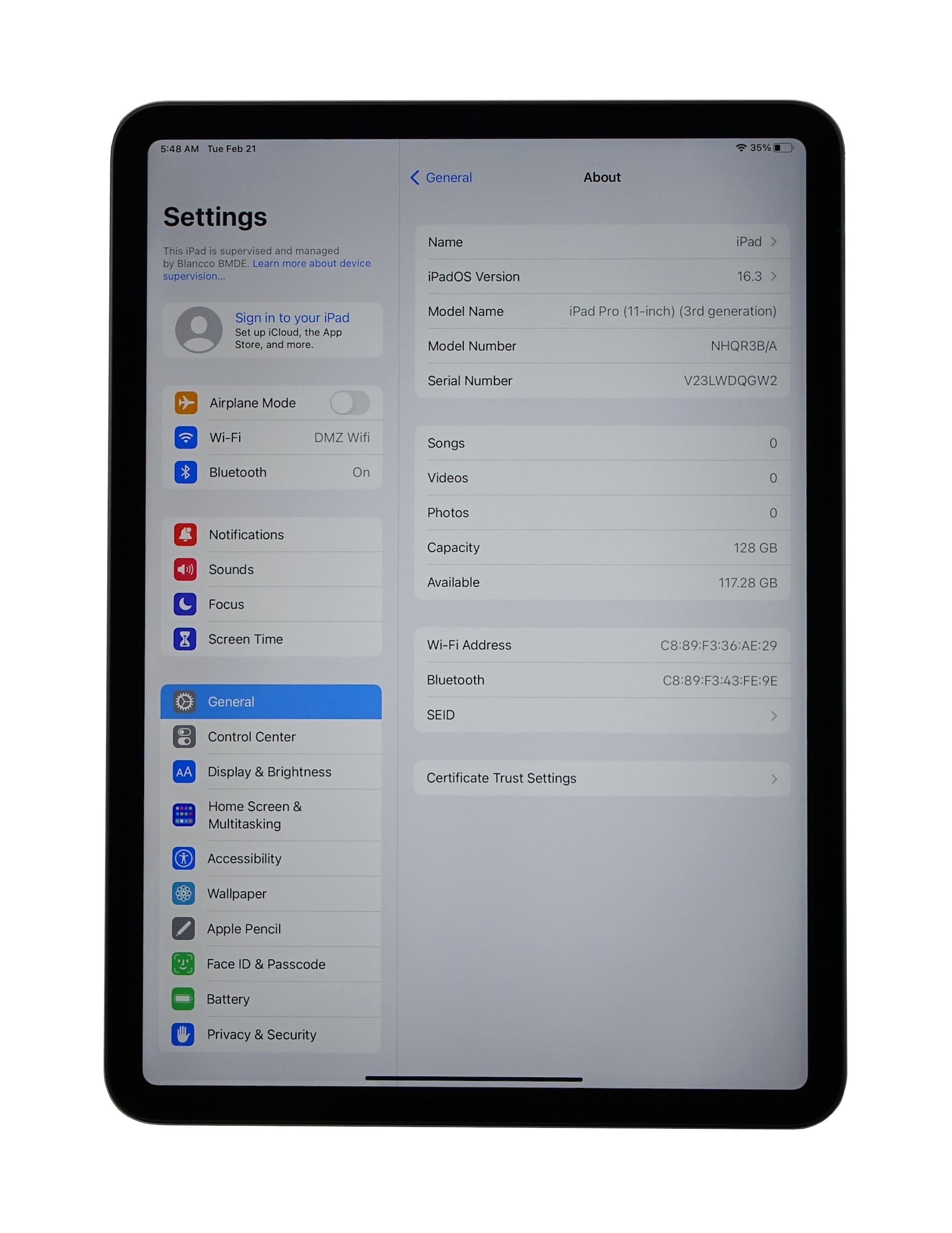 Apple iPad Pro 3rd Generation Tablet, 11" 128GB, WiFi, Space Grey, A2377