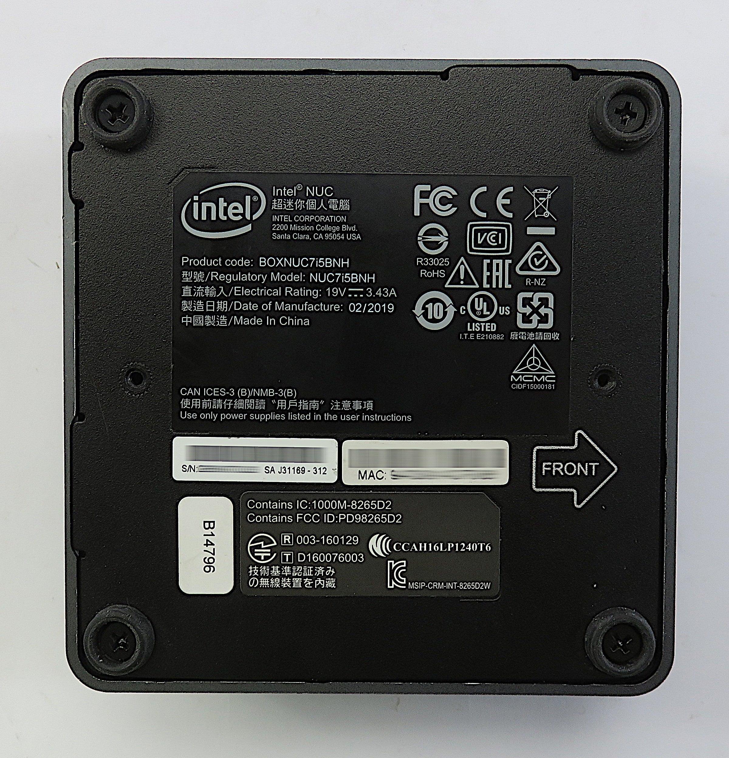 Intel NUC7i5BNH PC, i5-7260U CPU, 16GB RAM, 256GB NVMe, 512GB SSD