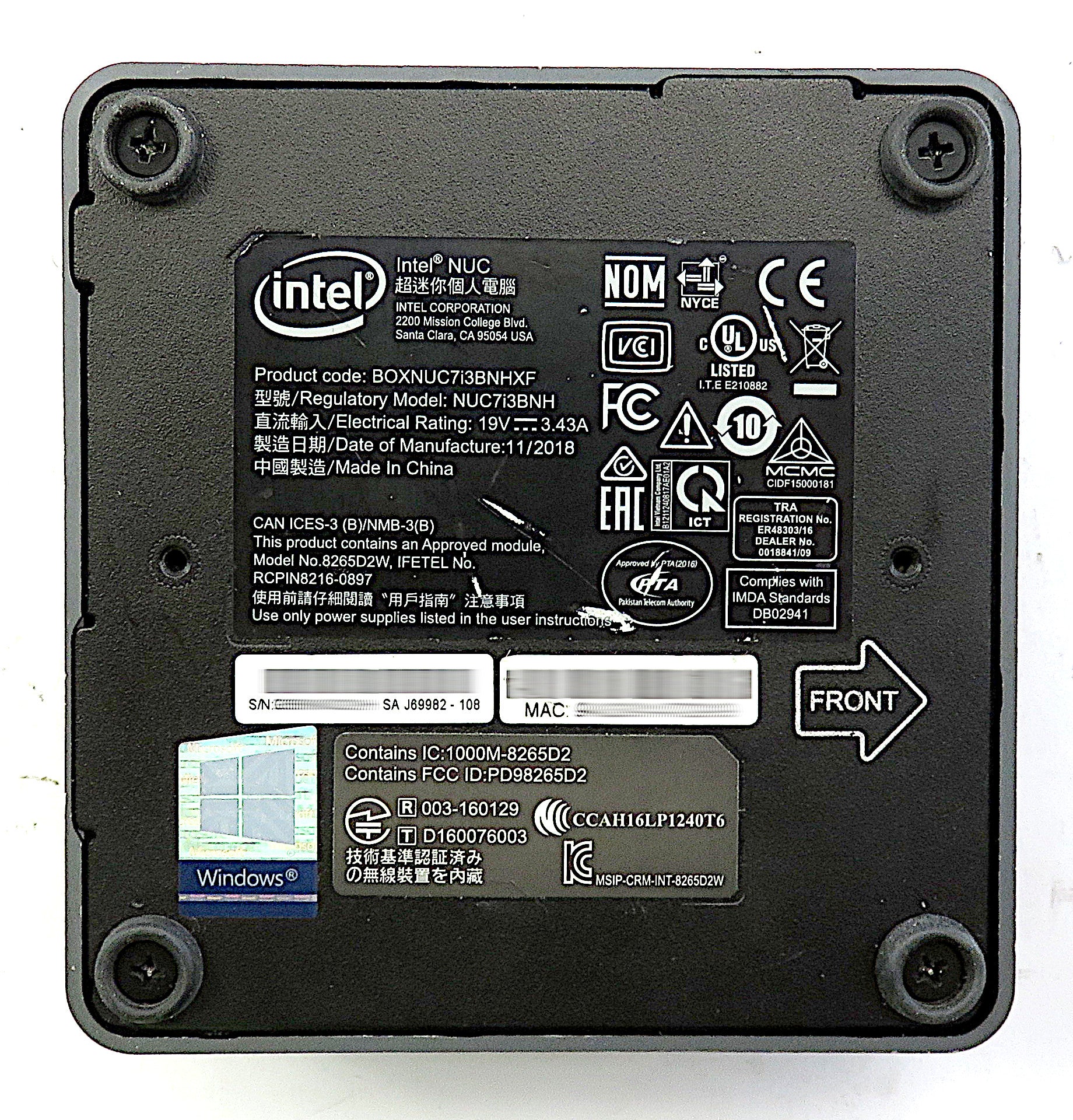 Intel NUC7i3BNH PC, i3-7100U CPU, 16GB RAM, 256GB NVMe, 512GB SSD