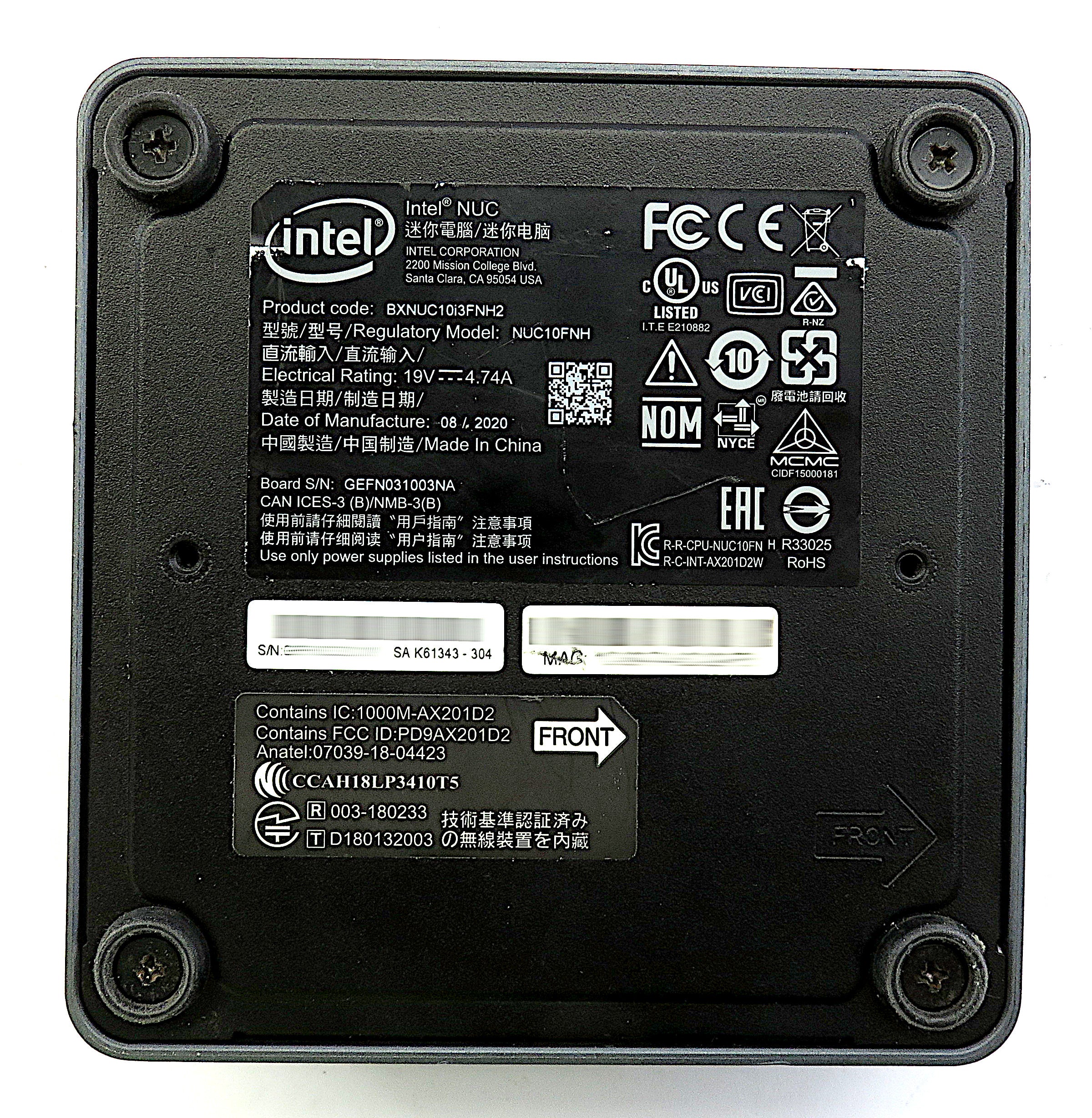 Intel NUC NUC10i7FNH メモリ16GB Mini PC Intel Nuc NUC10I7FNHN1 Intel Core i7 10710U de 1.1GHz