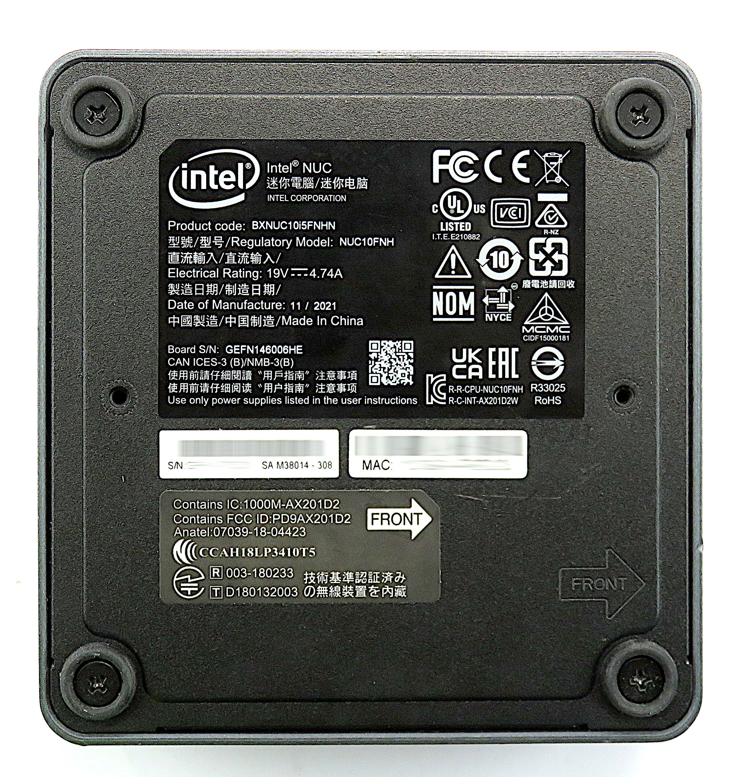 Intel NUC10i5FNHN PC, i5 10th Gen, 16GB RAM, 256GB NVMe, 512GB SSD